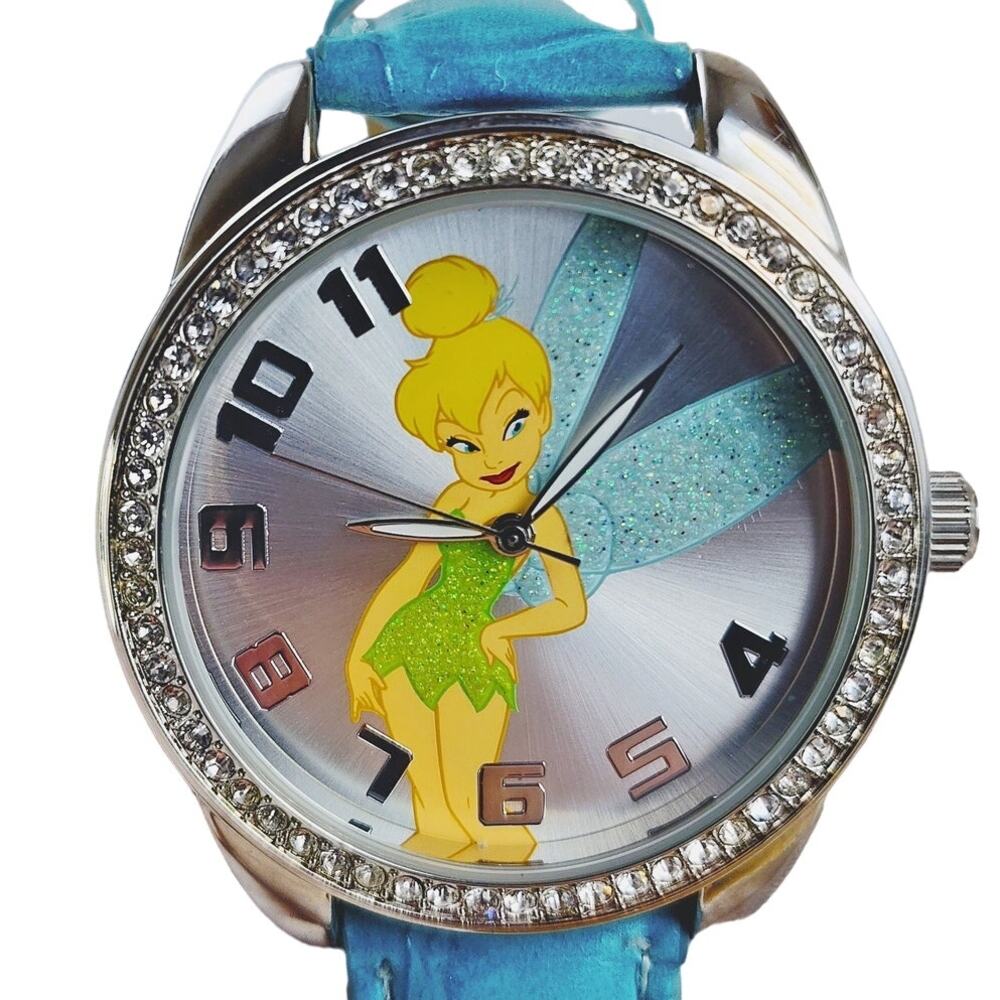 Disney Tinker Bell Silver Analog Watch Blue Band
